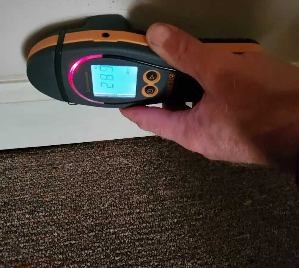 Moisture detection at baseboard during Sewage Cleanup & Sanitation in Beeville